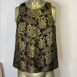 J. Crew Embroidered sleeveless top. Black/Gold 12